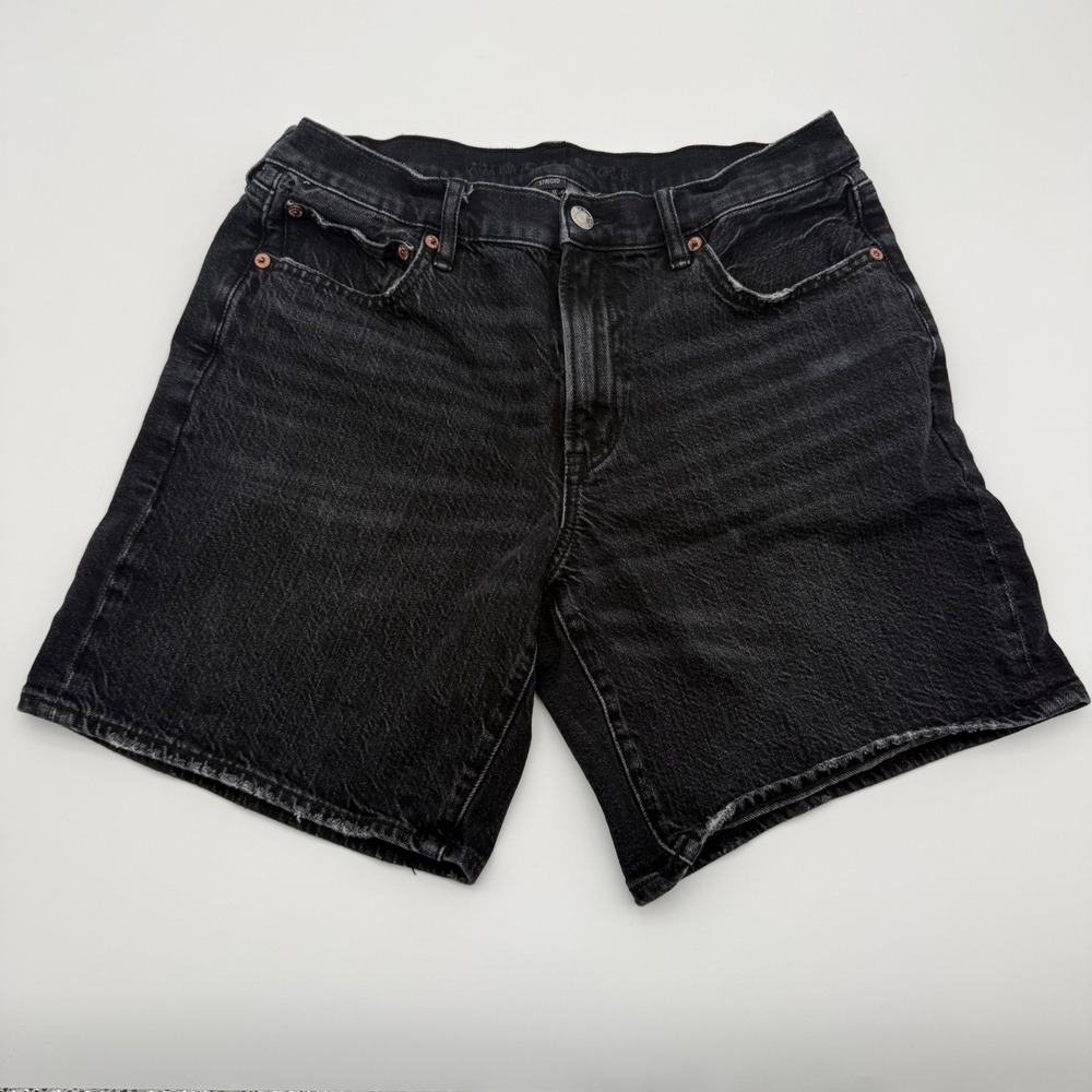 American Eagle Strigid Denim Shorts Womens 6 Black High Rise Distressed Stretch